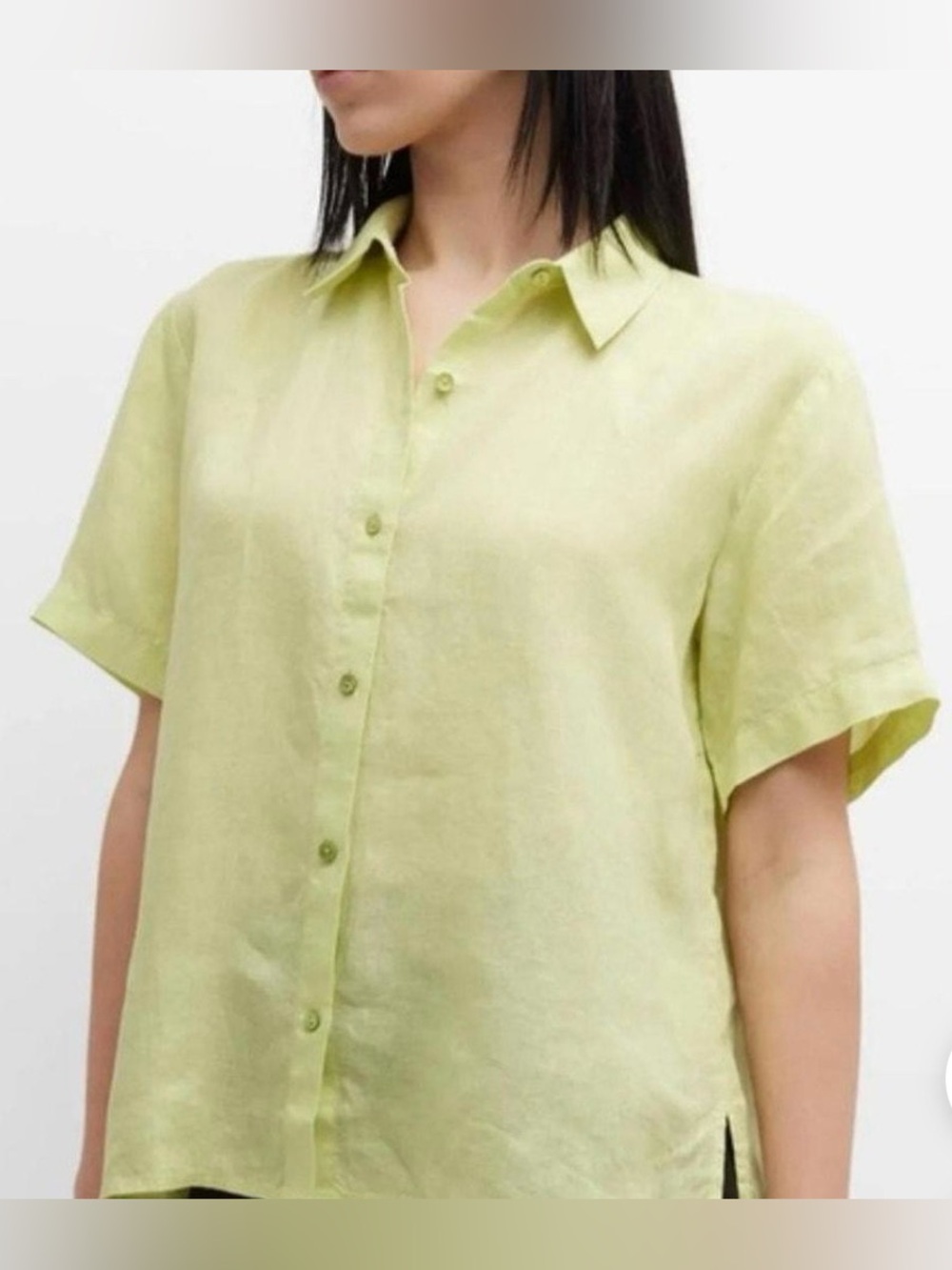 Eileen Fisher Organic Handkerchief Linen Short Sleeve Button-Down Collar Shirt